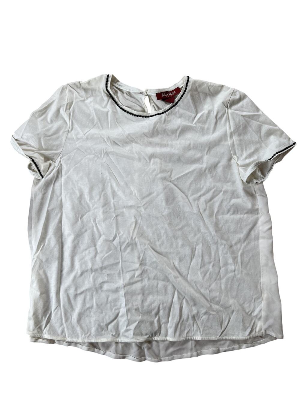 MaxMara Studio Blouse Womens M White Short Sleeve Round Neck Crochet Lightweight